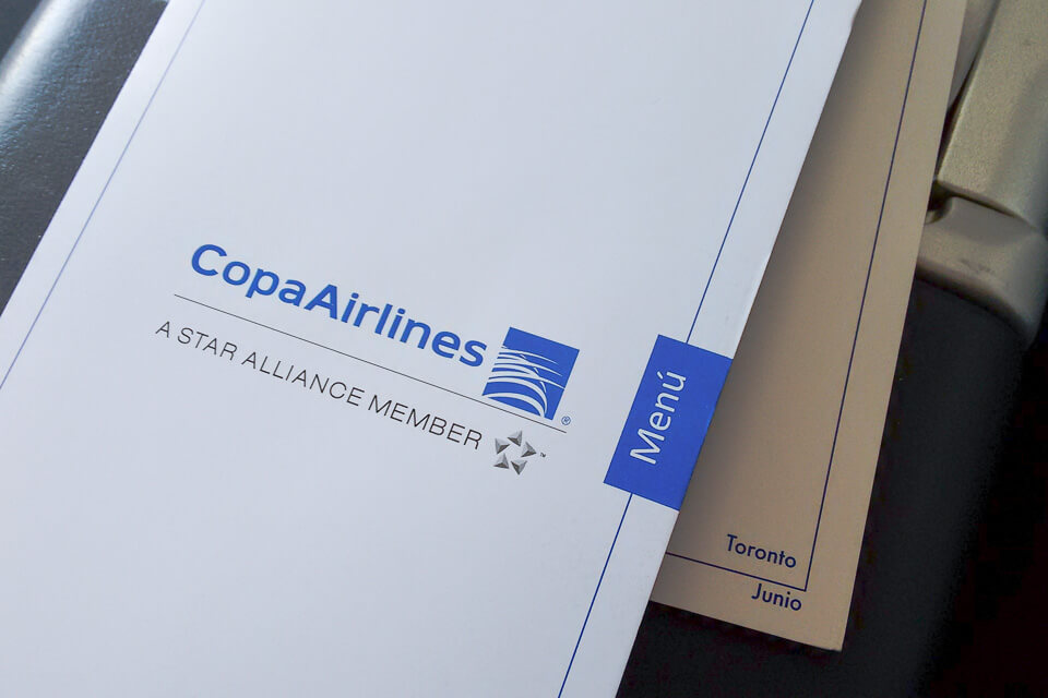 Como é voar Copa Airlines? menu da classe executiva (business)