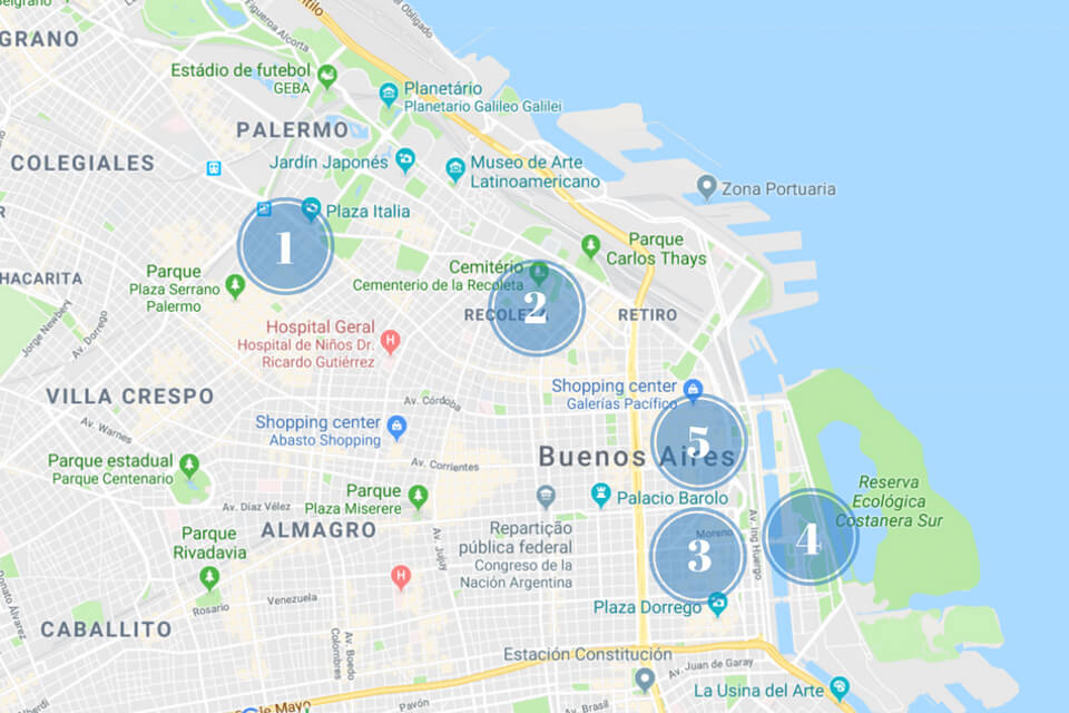 mapa Buenos Aires - Onde ficar - Melhores bairros e melhores hotéis