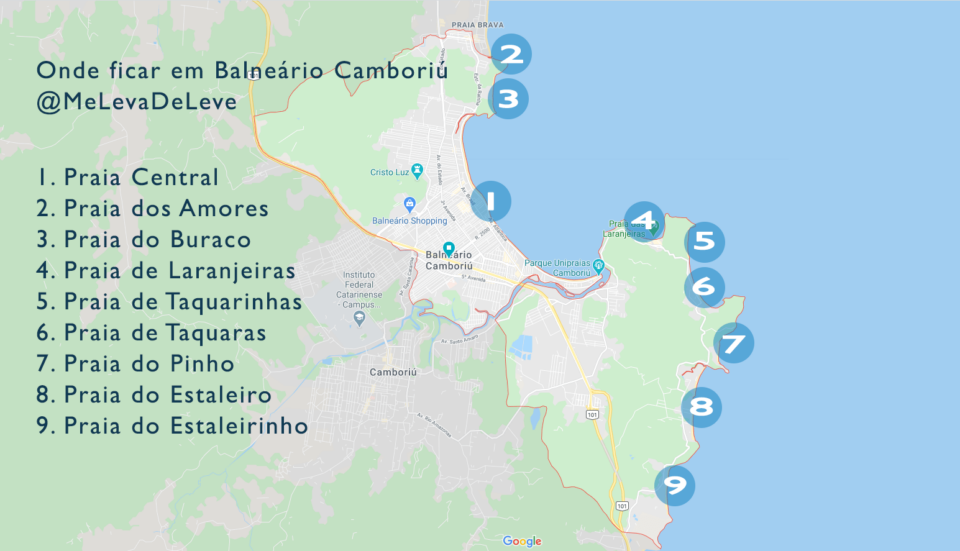 Mapa onde ficar em Balneário Camboriú: melhores praias para ficar e melhores hotéis para se hospedar